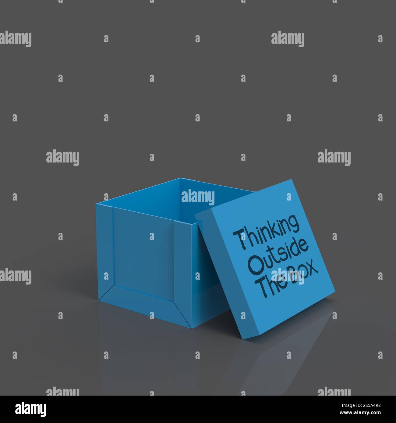 3d open casella vuota come pensare al di fuori del concetto di scatola Foto Stock