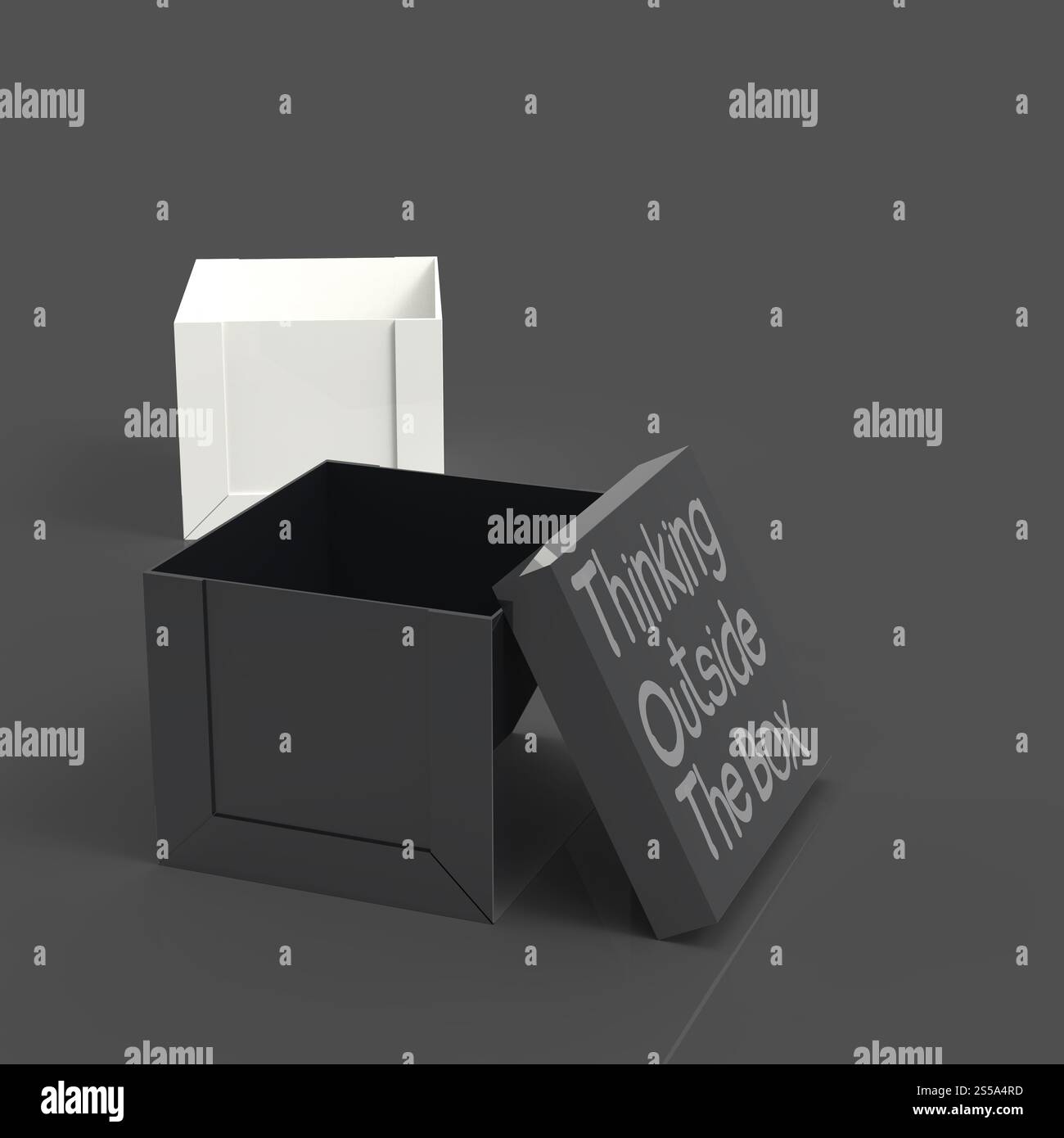3d open casella vuota come pensare al di fuori del concetto di scatola Foto Stock