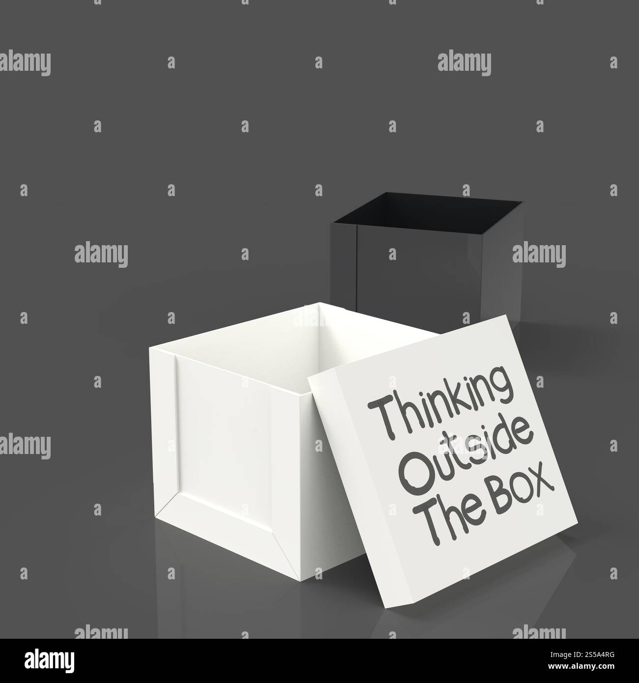 3d open casella vuota come pensare al di fuori del concetto di scatola Foto Stock