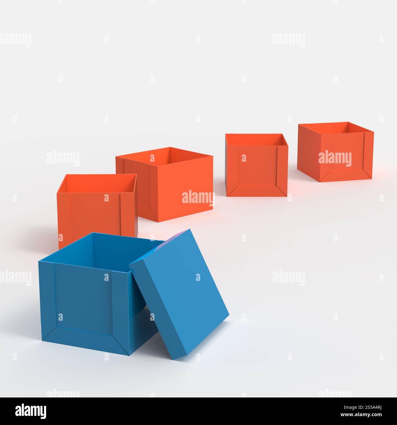 3d open casella vuota come pensare al di fuori del concetto di scatola Foto Stock