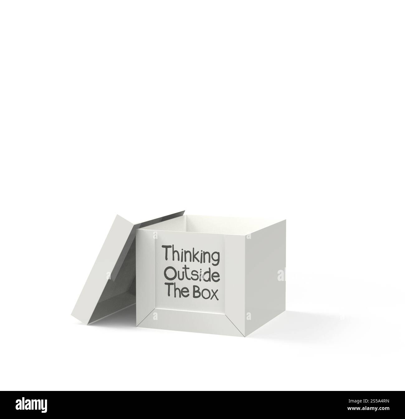 3d open casella vuota come pensare al di fuori del concetto di scatola Foto Stock
