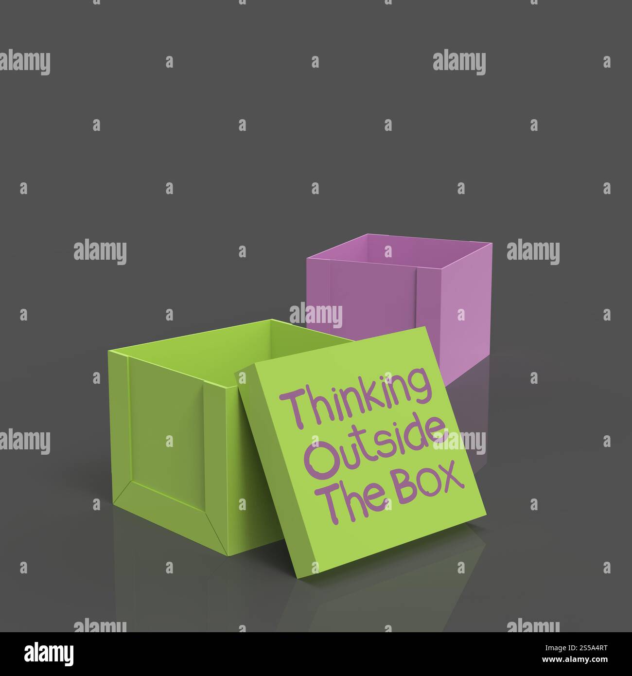 3d open casella vuota come pensare al di fuori del concetto di scatola Foto Stock