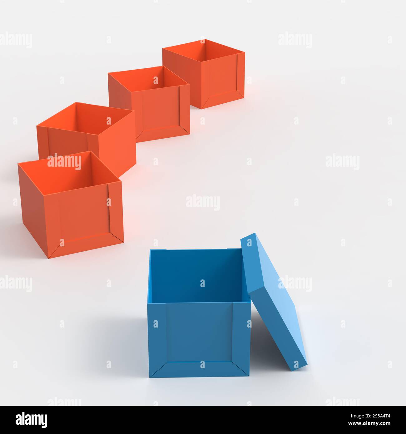 3d open casella vuota come pensare al di fuori del concetto di scatola Foto Stock