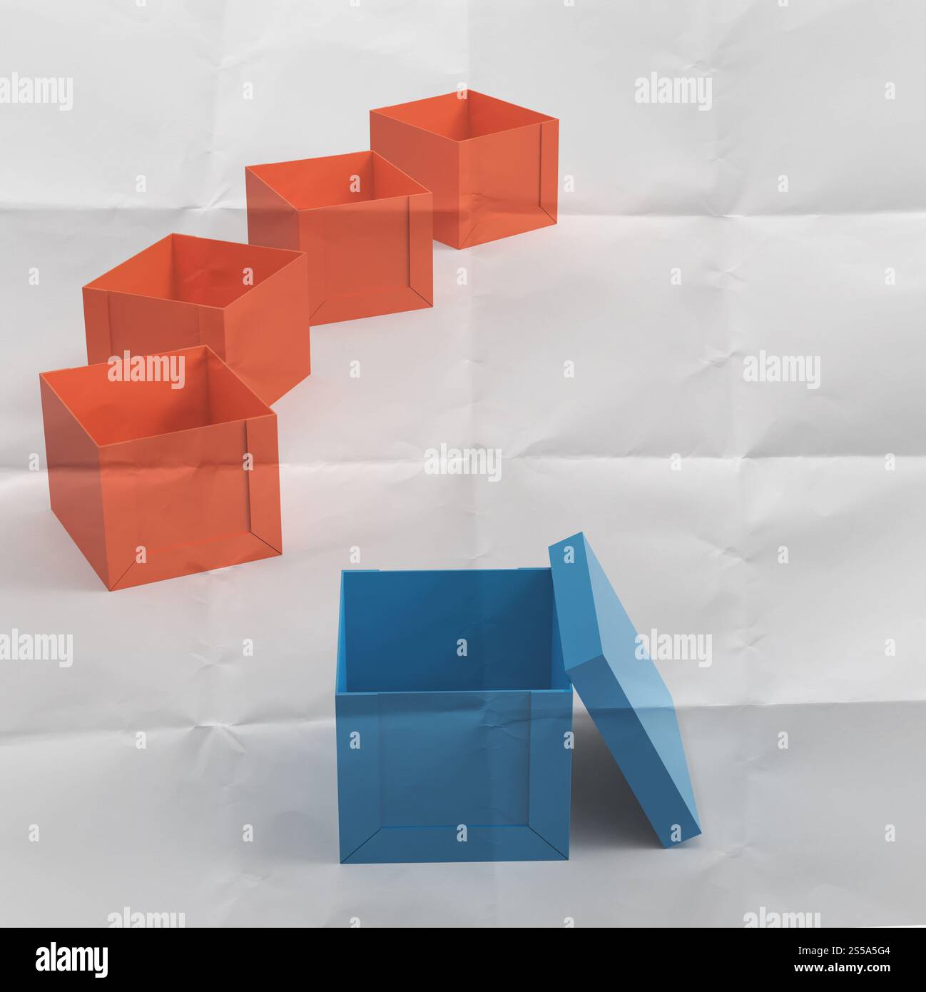 Pensando al di fuori della casella su carta sgualcita come concetto Foto Stock