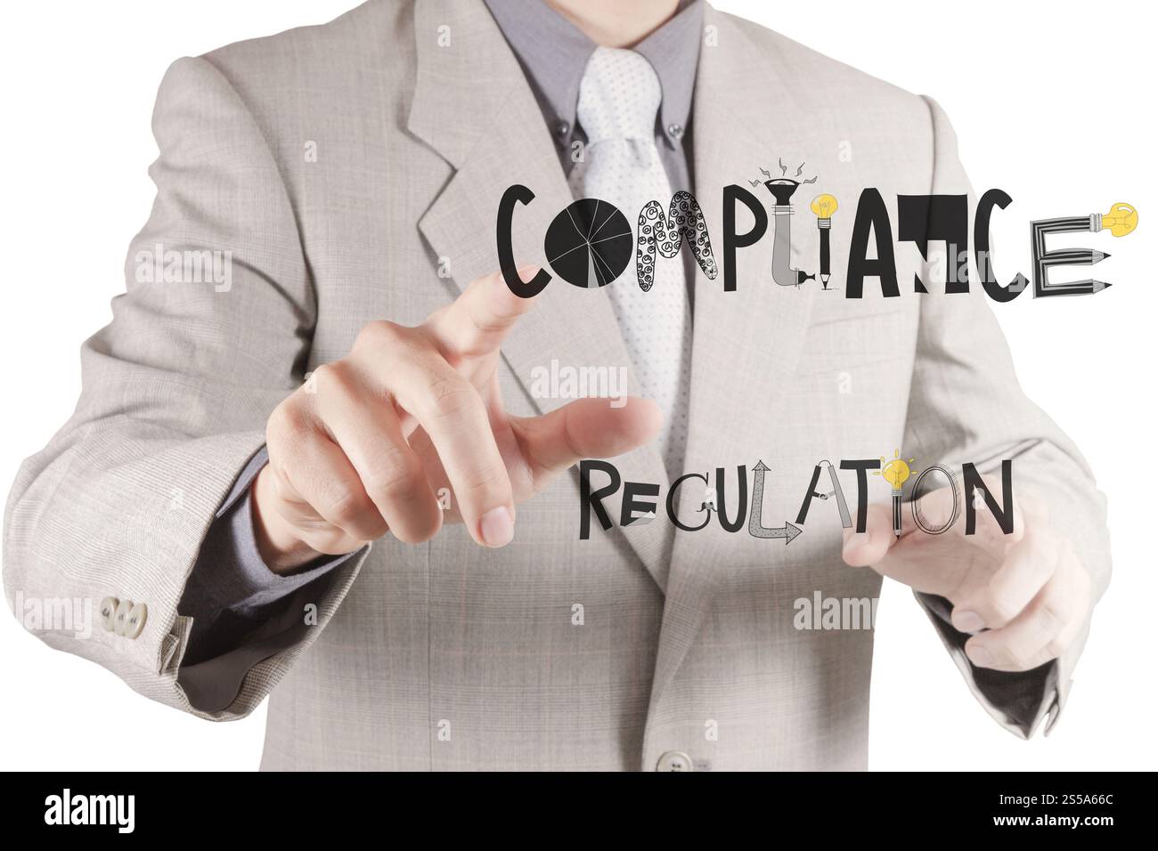 Imprenditore lato rivolto al rispetto del regolamento designwords come concetto Foto Stock