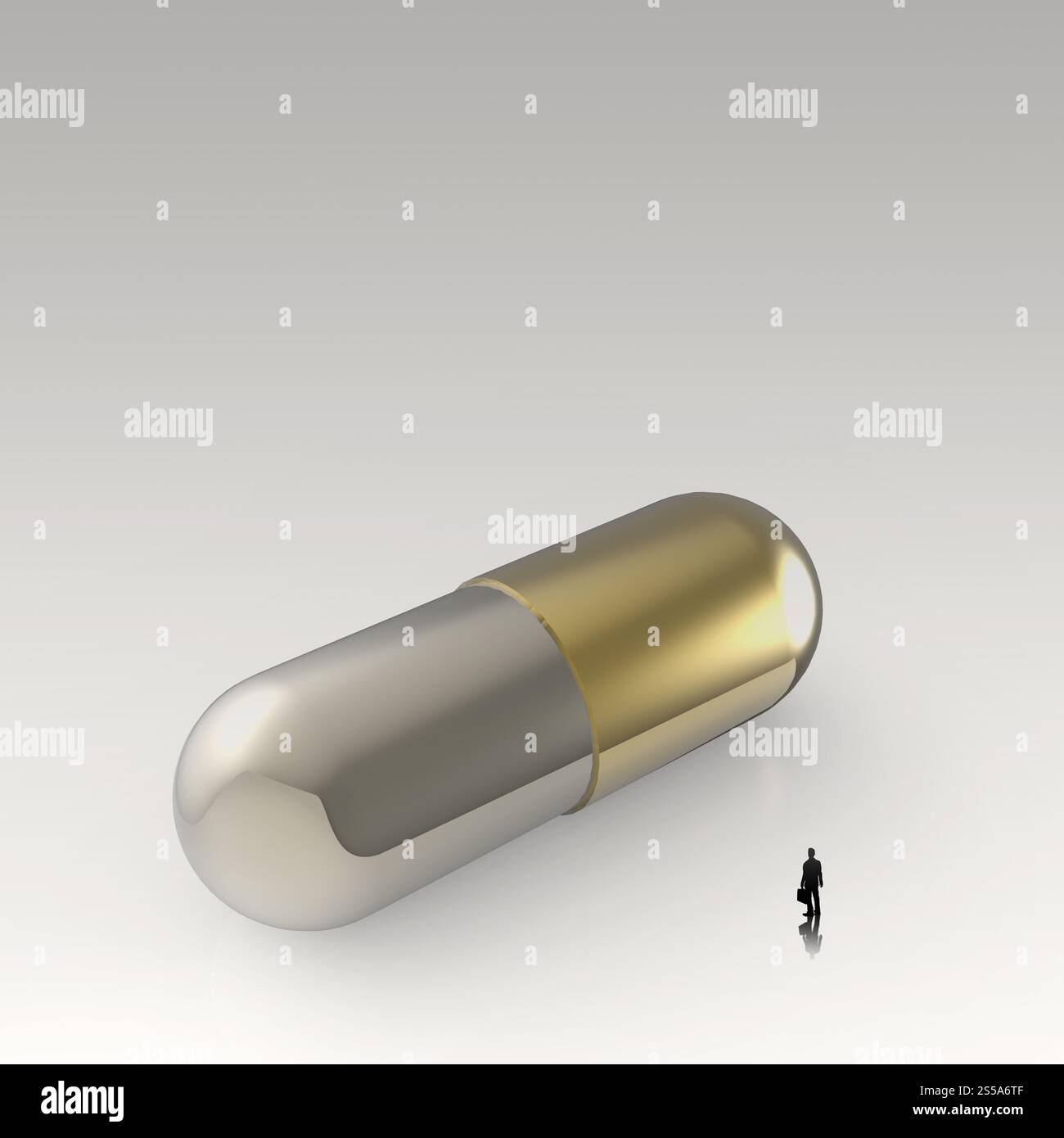 Imprenditore guardando 3d medicina capsule come concetto Foto Stock