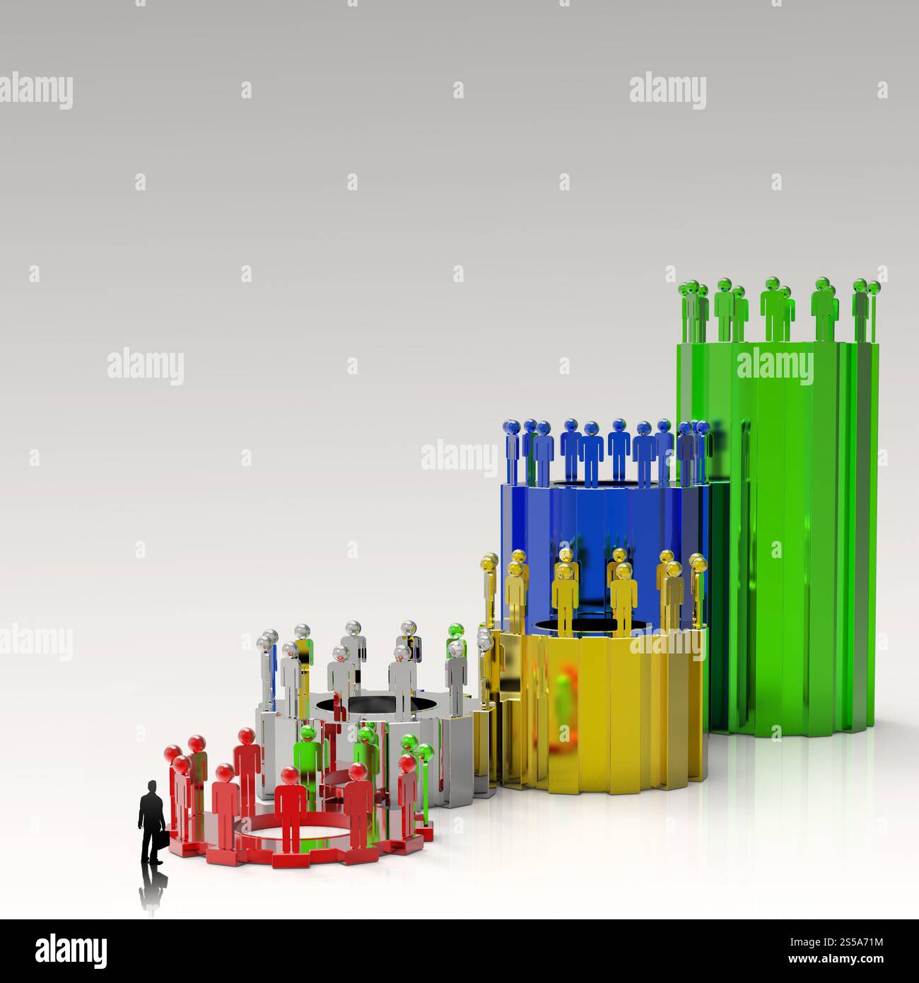 Uomo d'affari alla ricerca di Business cog barra grafico di crescita come concetto Foto Stock