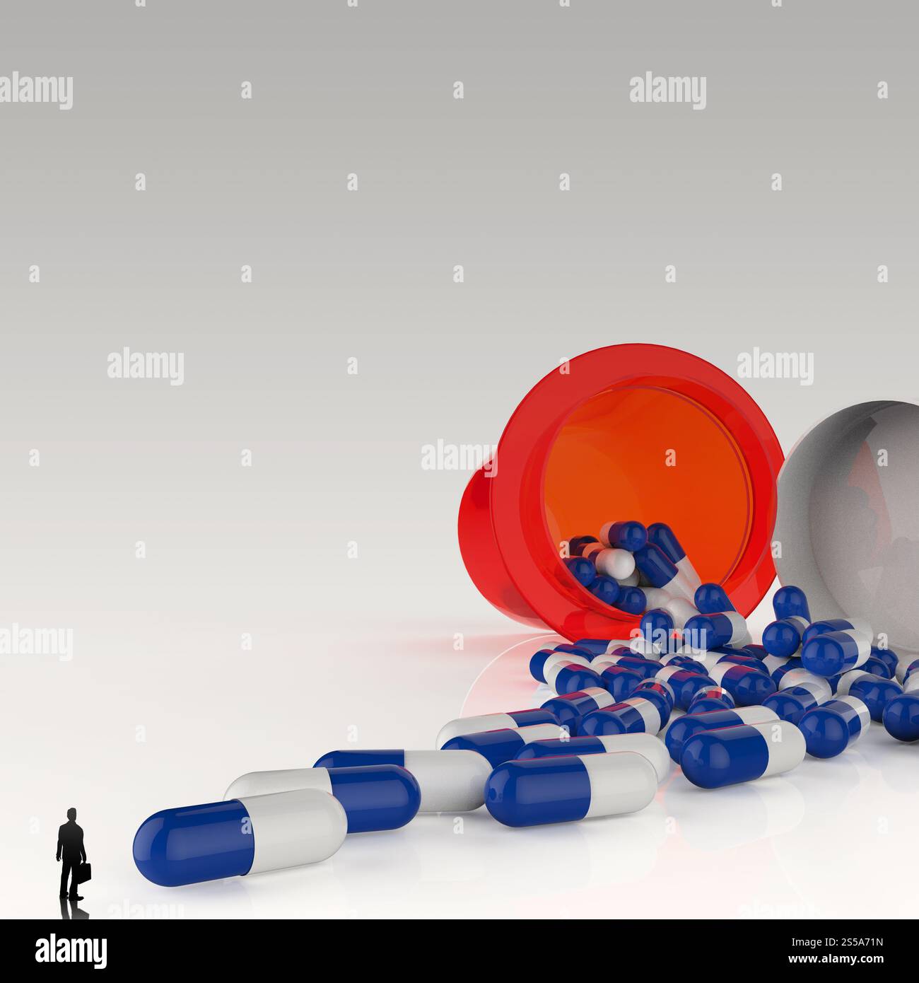 Imprenditore guardando 3d medicina capsule come concetto Foto Stock