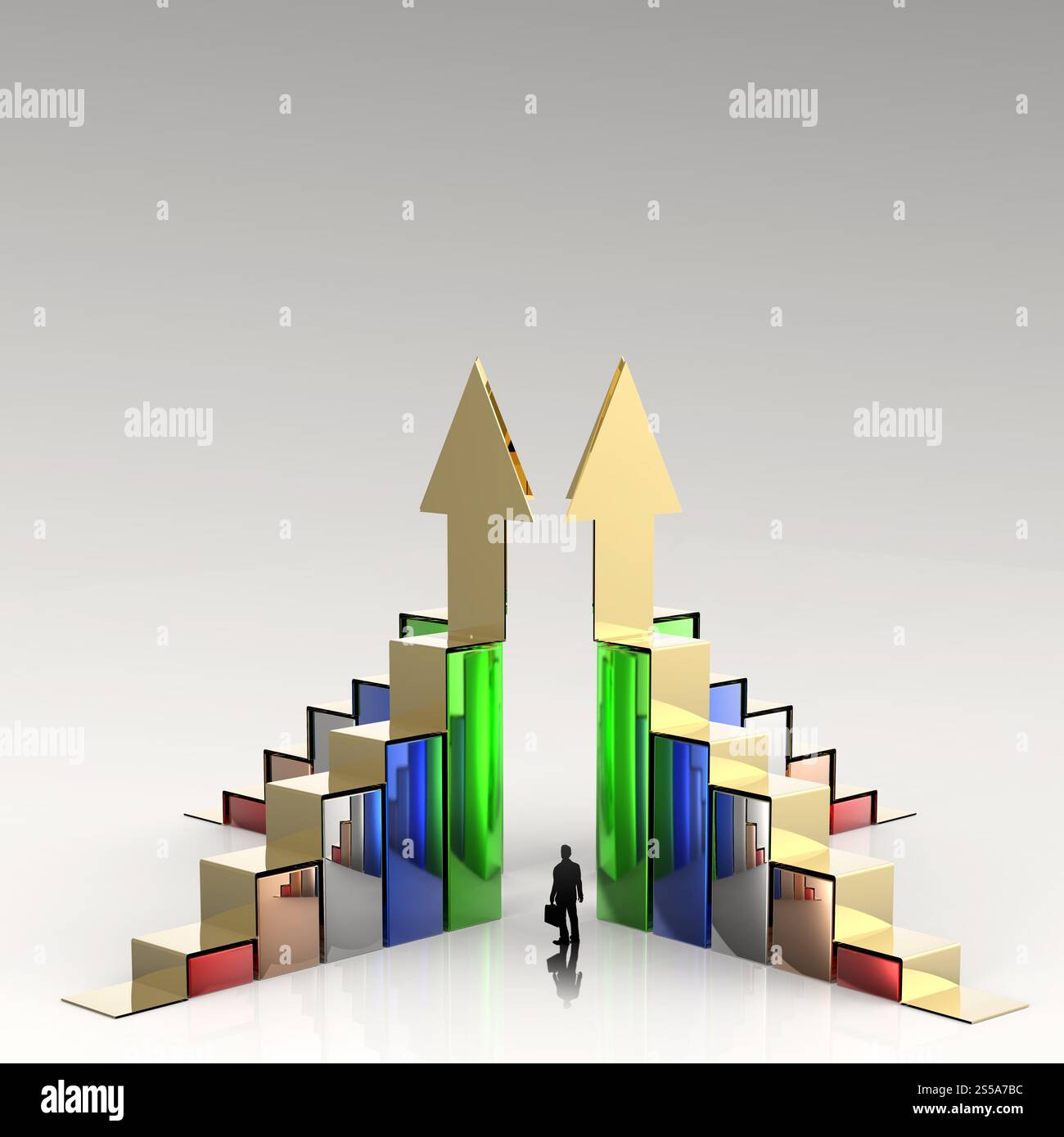 Uomo d'affari alla ricerca di Business barra grafico crescita come concetto di successo Foto Stock