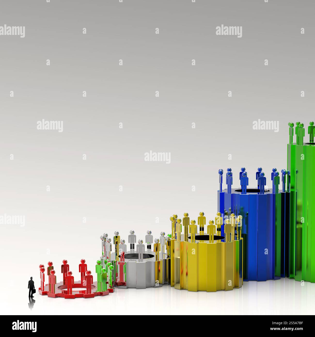 Uomo d'affari alla ricerca di Business cog barra grafico di crescita come concetto Foto Stock