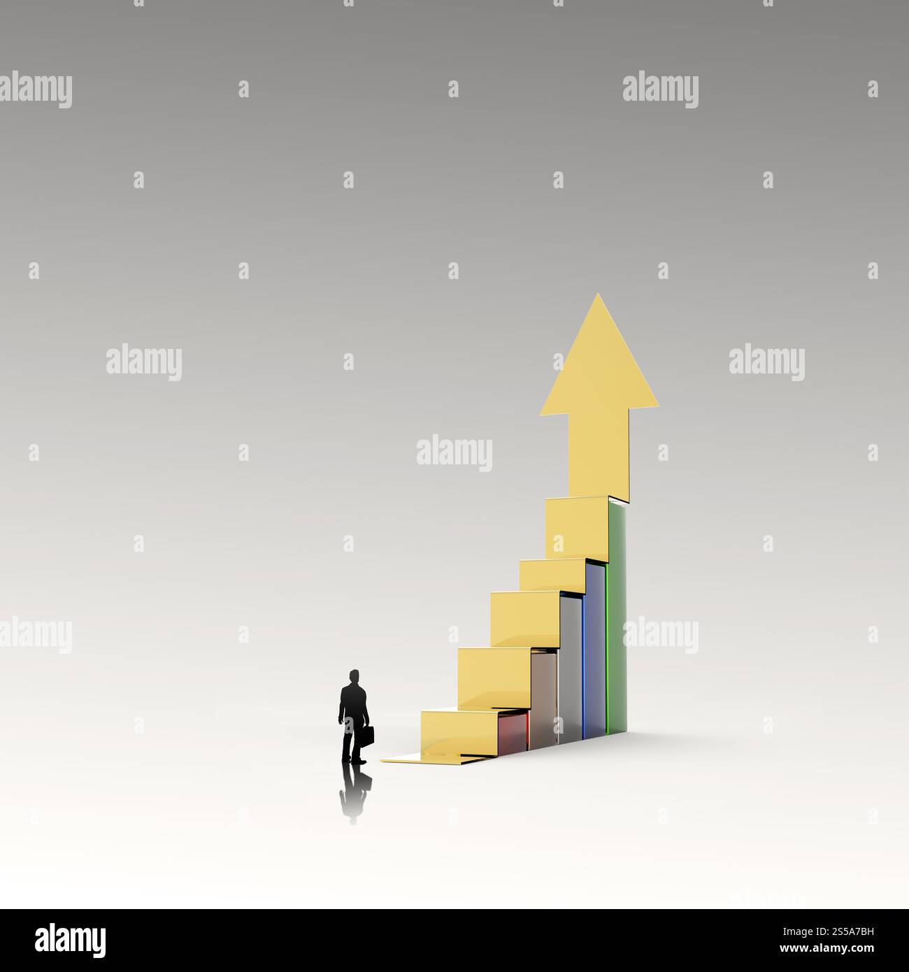 Uomo d'affari alla ricerca di Business barra grafico crescita come concetto di successo Foto Stock