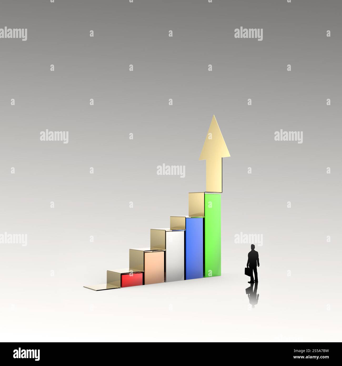 Uomo d'affari alla ricerca di Business barra grafico crescita come concetto di successo Foto Stock