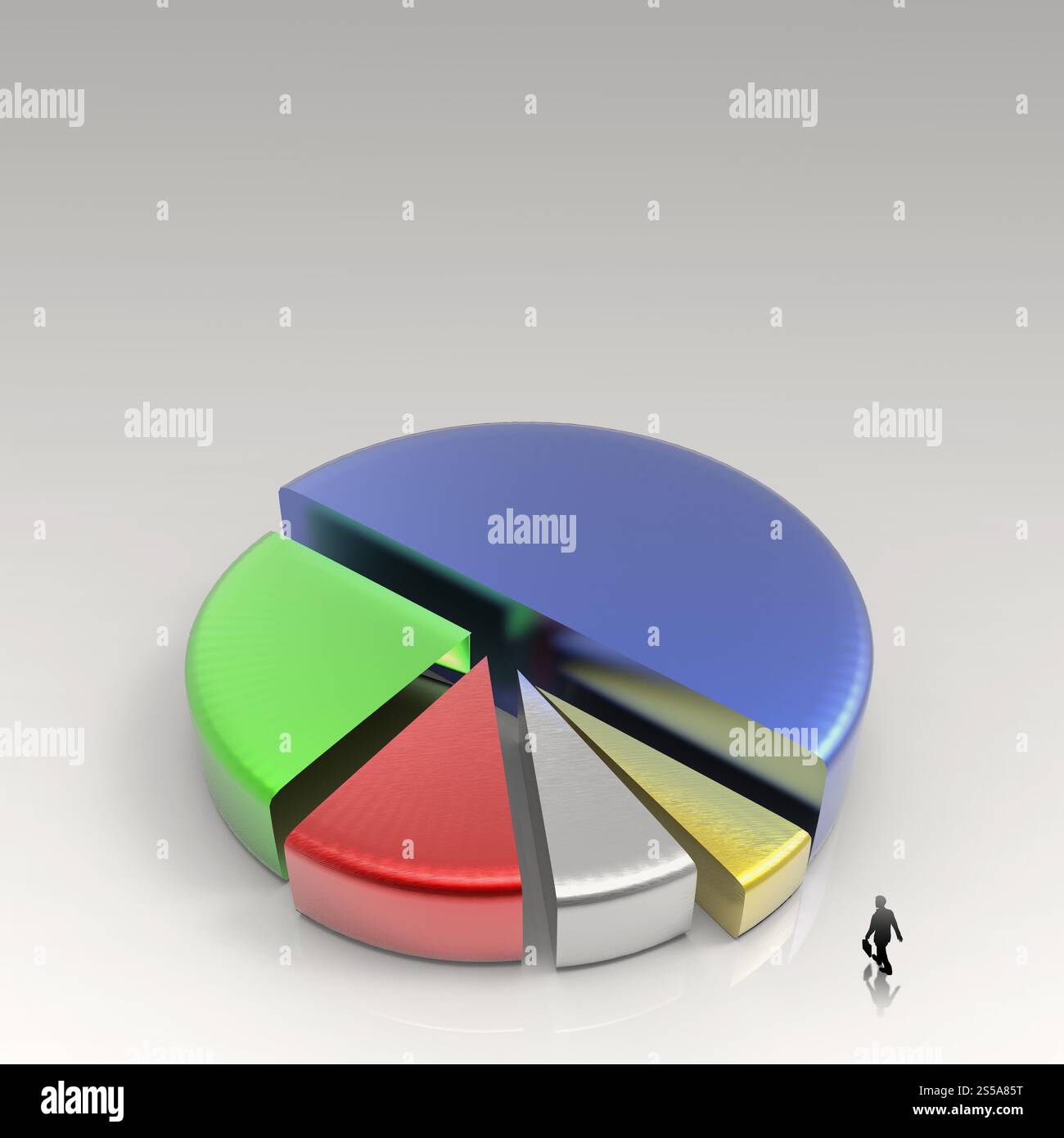 Imprenditore a piedi grafico a torta 3D, fatta di colori diversi come conept Foto Stock