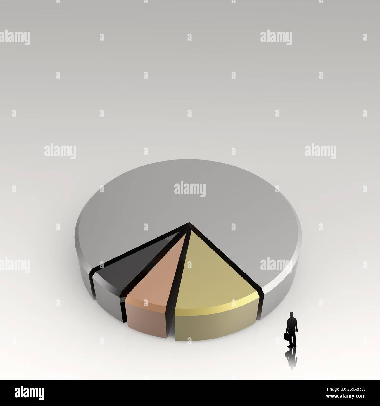 Imprenditore a piedi grafico a torta 3D, fatta di colori diversi come conept Foto Stock