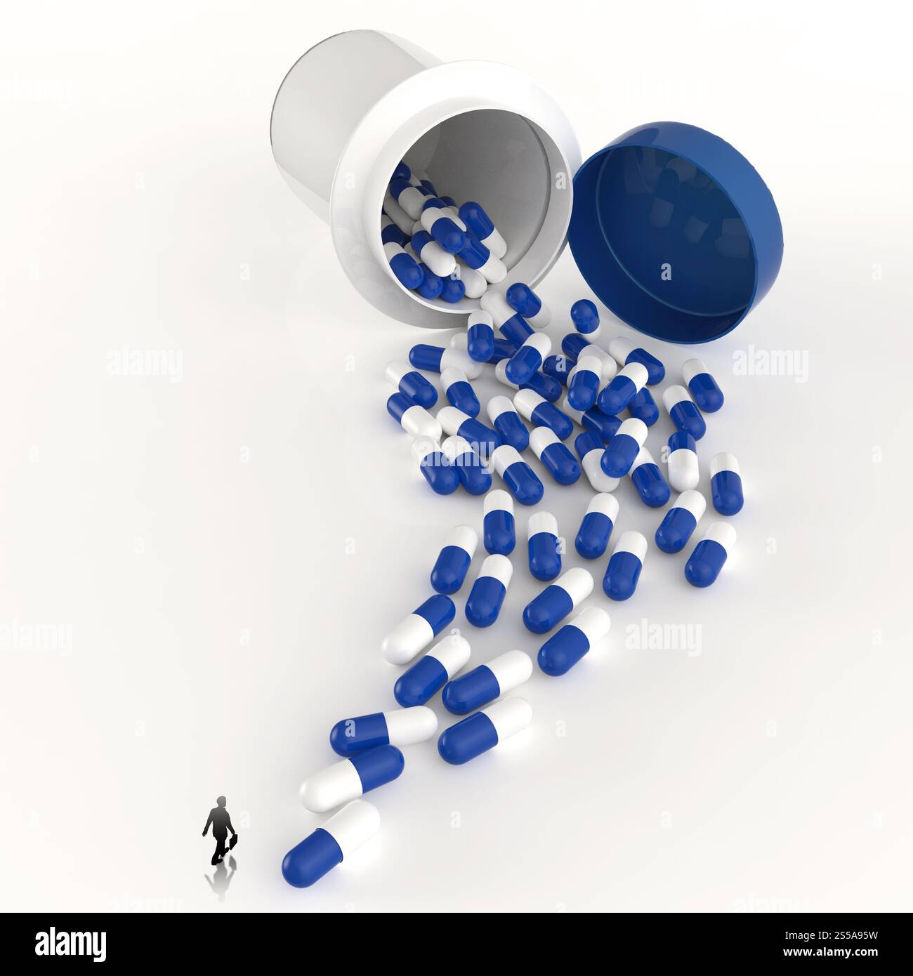 Imprenditore guardando 3d medicina capsule come concetto Foto Stock