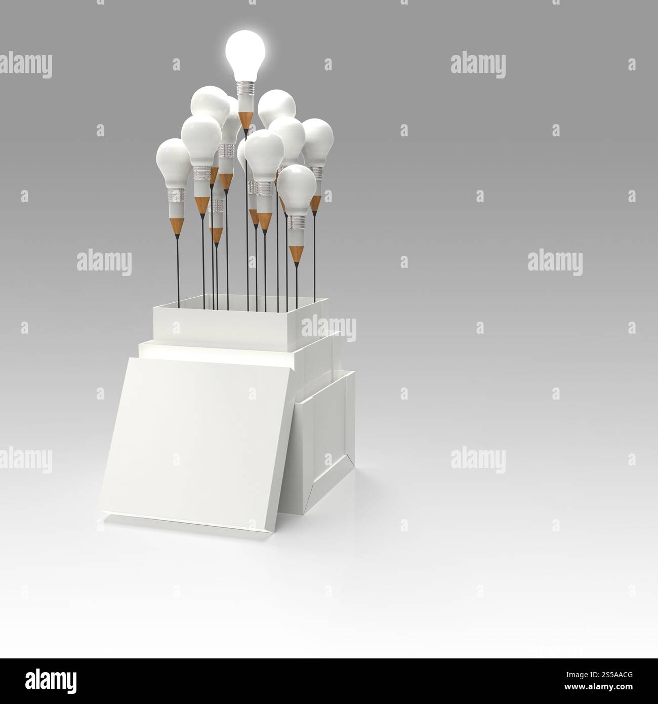 Matita lampadina luce 3d come pensate al di fuori della scatola come concetto Foto Stock