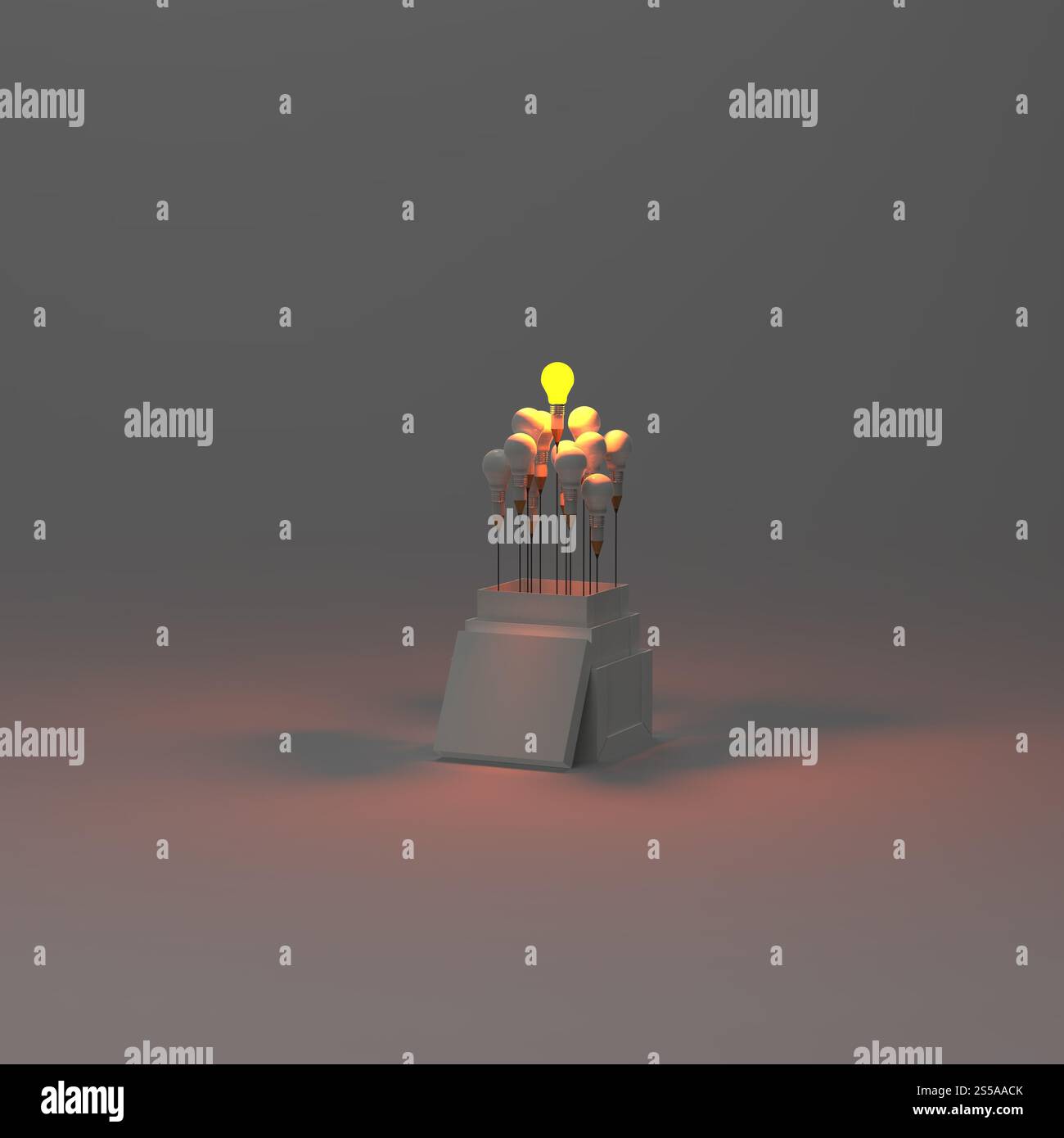 Matita lampadina luce 3d come pensate al di fuori della scatola come concetto Foto Stock