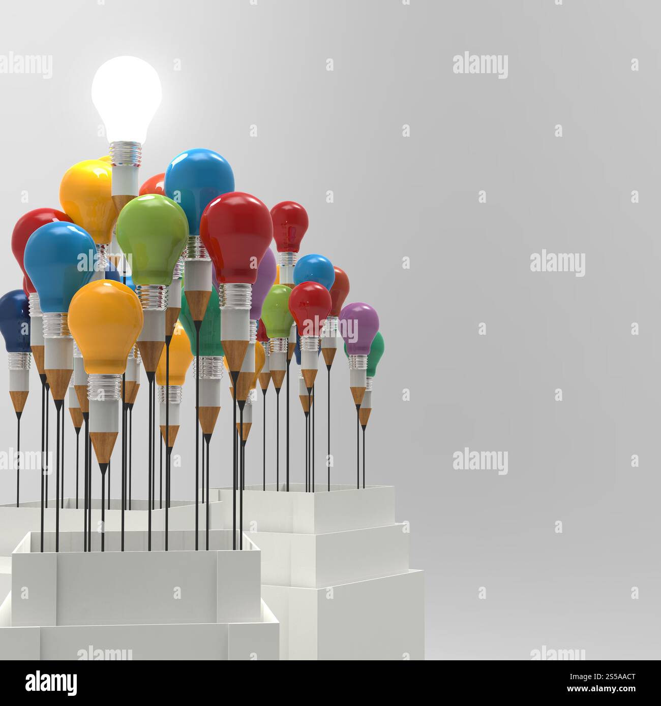 Matita lampadina luce 3d come pensate al di fuori della scatola come concetto Foto Stock