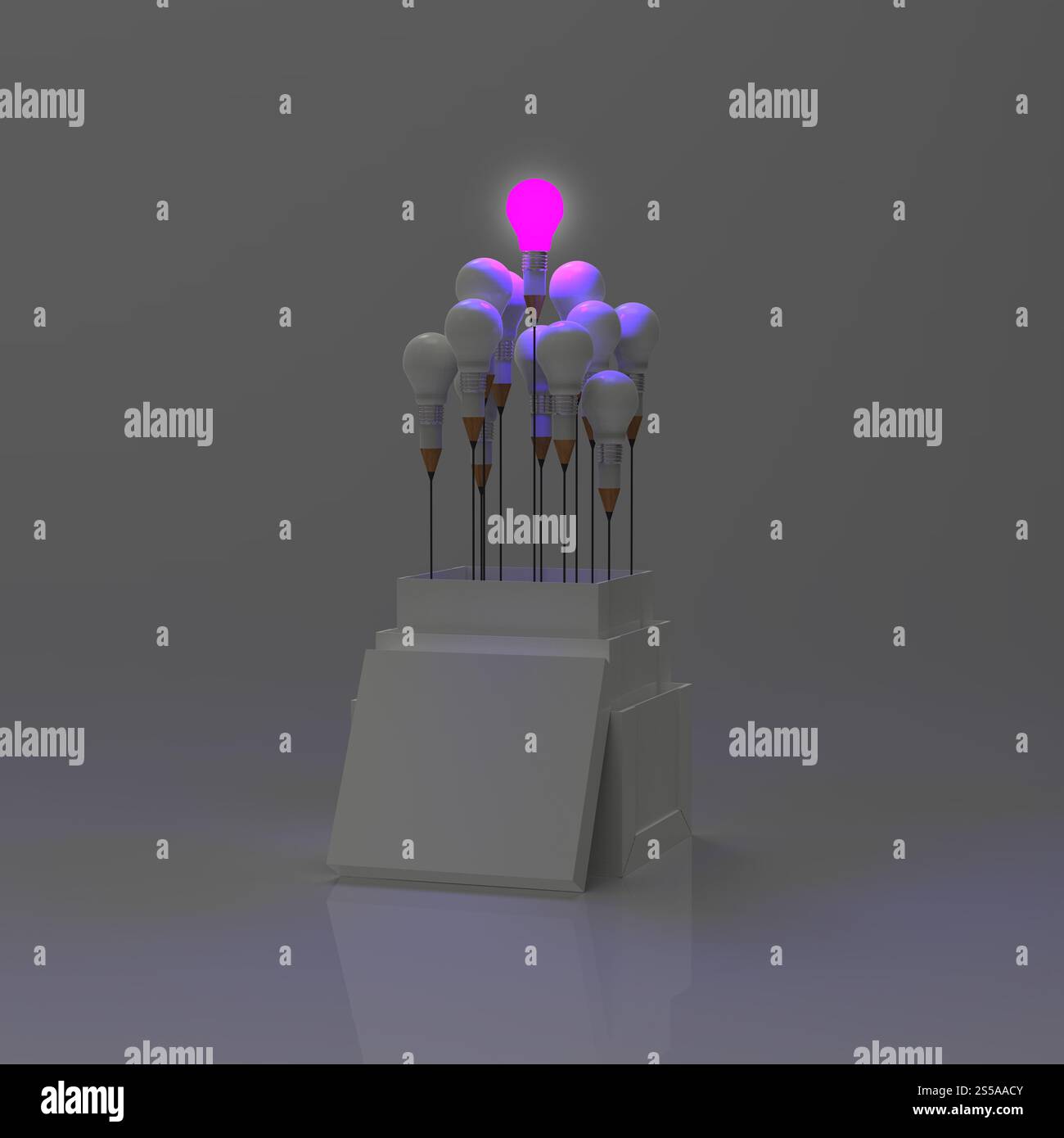 Matita lampadina luce 3d come pensate al di fuori della scatola come concetto Foto Stock