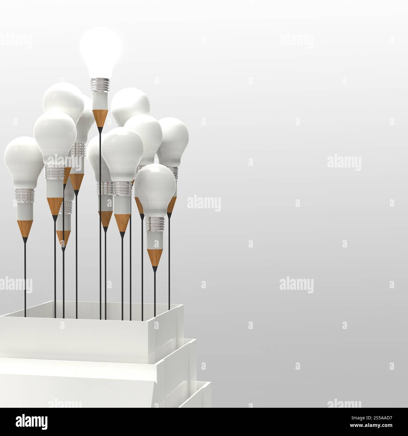 Matita lampadina luce 3d come pensate al di fuori della scatola come concetto Foto Stock