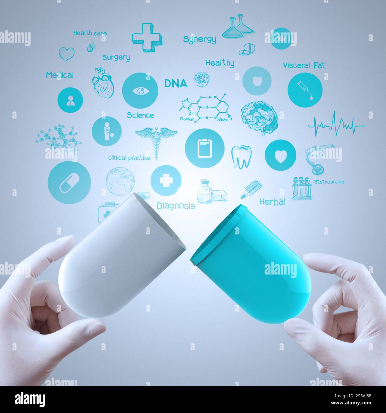 Medico di Medicina mani tenendo la capsula medicina come concetto medico Foto Stock