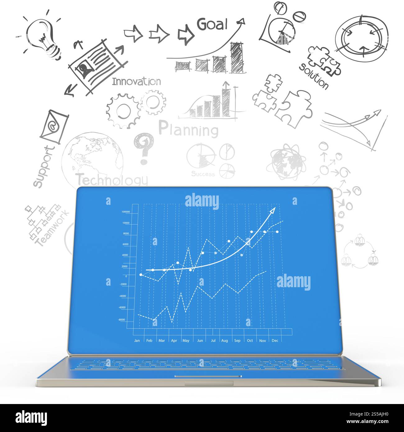 Computer portatile con schema di business concept Foto Stock