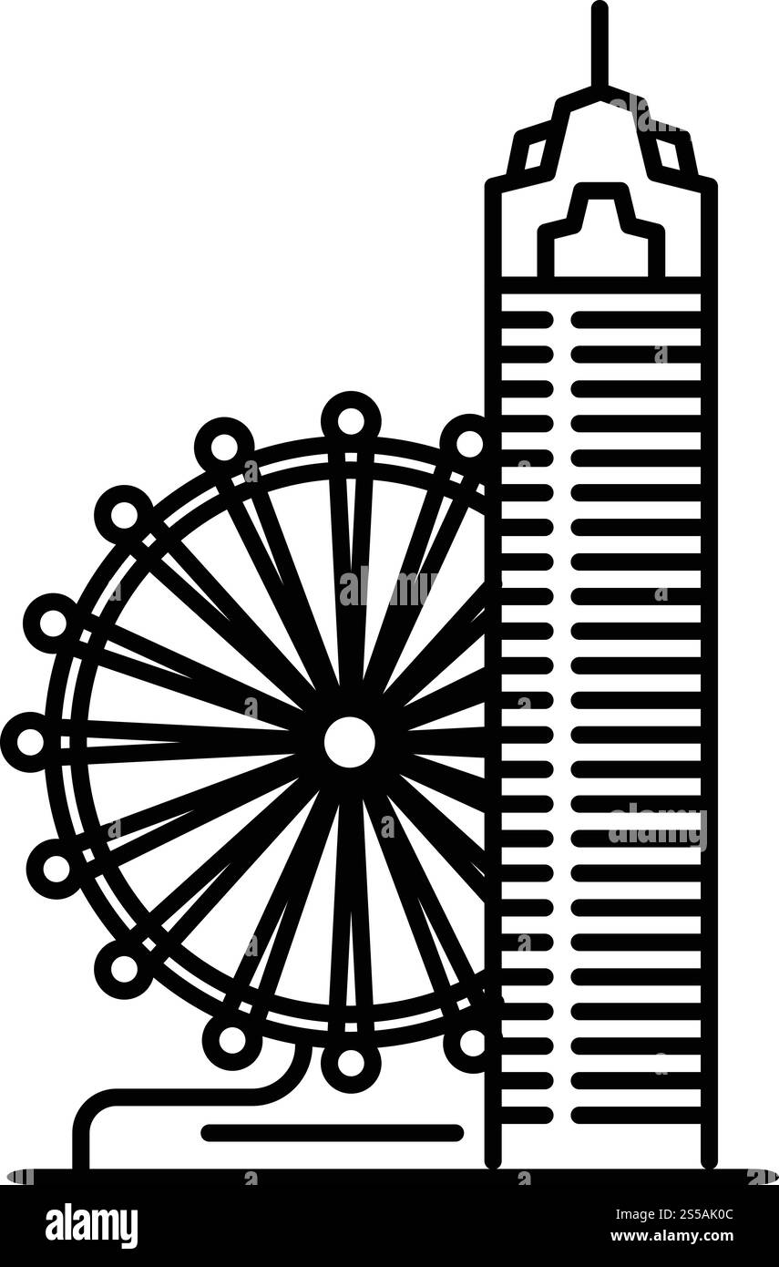 Icona della ruota panoramica di Taipei. Descrivere l'icona vettoriale della ruota panoramica di taipei per il design Web isolato su sfondo bianco. Icona della ruota panoramica di Taipei, stile del contorno Illustrazione Vettoriale