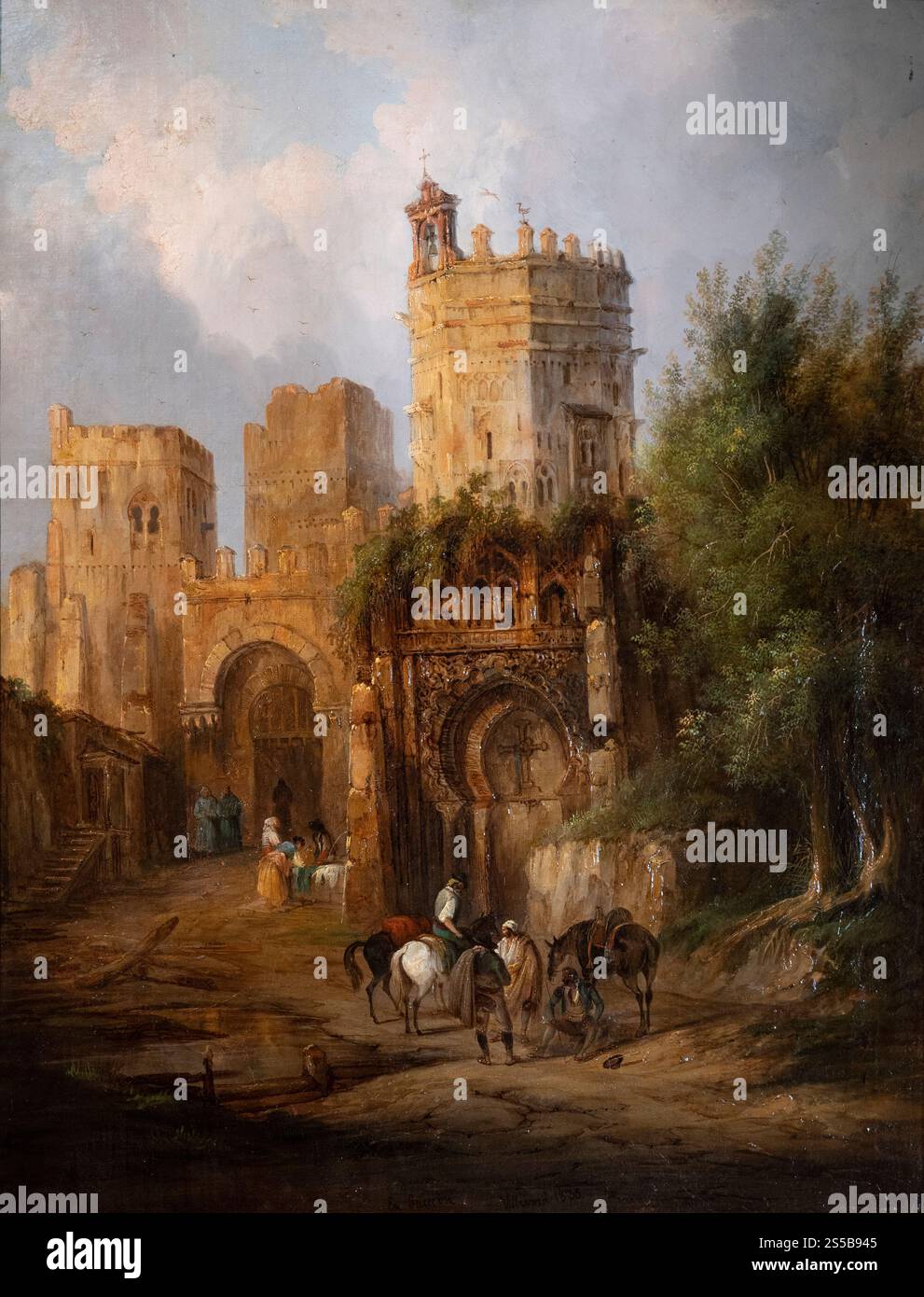 Jenaro Pérez Villaamil (1807-1854), paesaggio romantico al castello di Gaucín, Málaga. Paisaje romántico en el castillo de Gaucín, Málaga. Olio su tela. Foto Stock