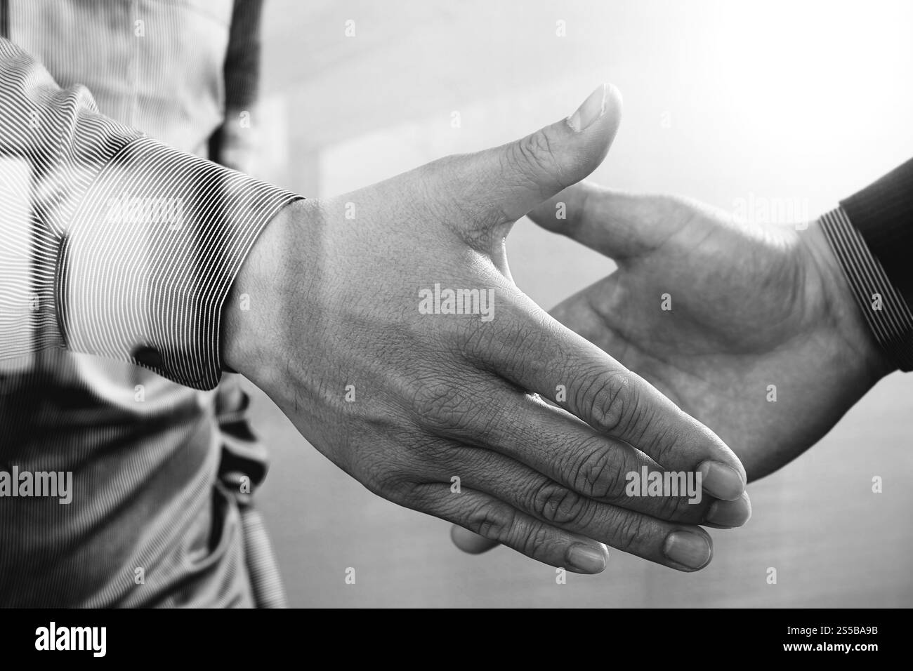 Business Meeting di partenariato concetto.photo businessmans handshake. Gli imprenditori di successo di handshaking perfetto dopo deal.close up,in bianco e nero Foto Stock