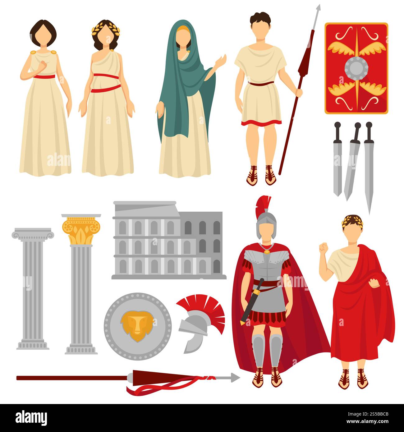 Antica Roma personaggi maschili e femminili e antiche reliquie. Persone in vesti di coraggioso guerriero, grande cesare e vesti di tutti i giorni. Vecchie architetture e illustrazioni vettoriali isolate di cartoni animati. Antica Roma personaggi maschili e femminili e antiche reliquie Illustrazione Vettoriale Antica Roma personaggi maschili e femminili e antiche reliquie. Persone in vesti di coraggioso guerriero, grande cesare e vesti di tutti i giorni. Vecchie architetture e illustrazioni vettoriali isolate di cartoni animati. Antica Roma personaggi maschili e femminili e antiche reliquie Illustrazione Vettoriale