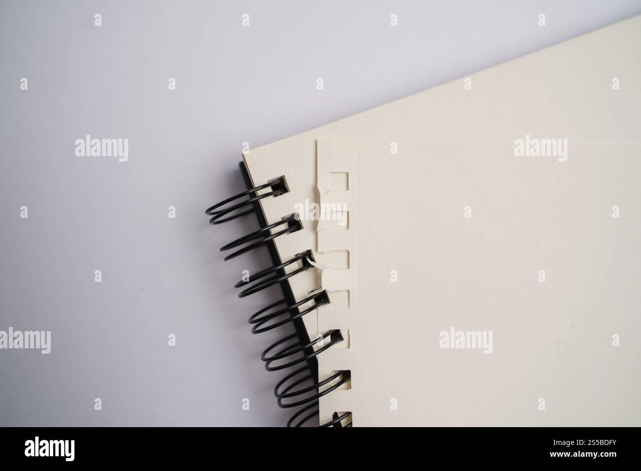 Quaderno vuoto con coperchio bianco con bordo a spirale su sfondo bianco. Concetto aziendale o di istruzione Foto Stock