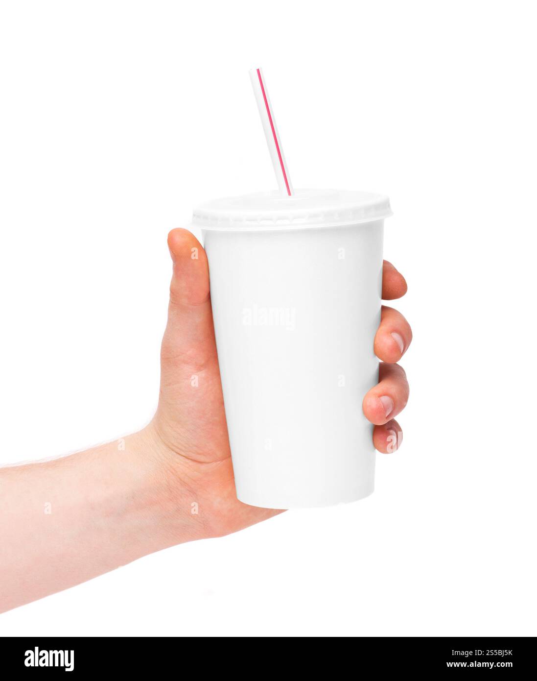 tazza di caffè usa e getta, isolata in mano Foto Stock