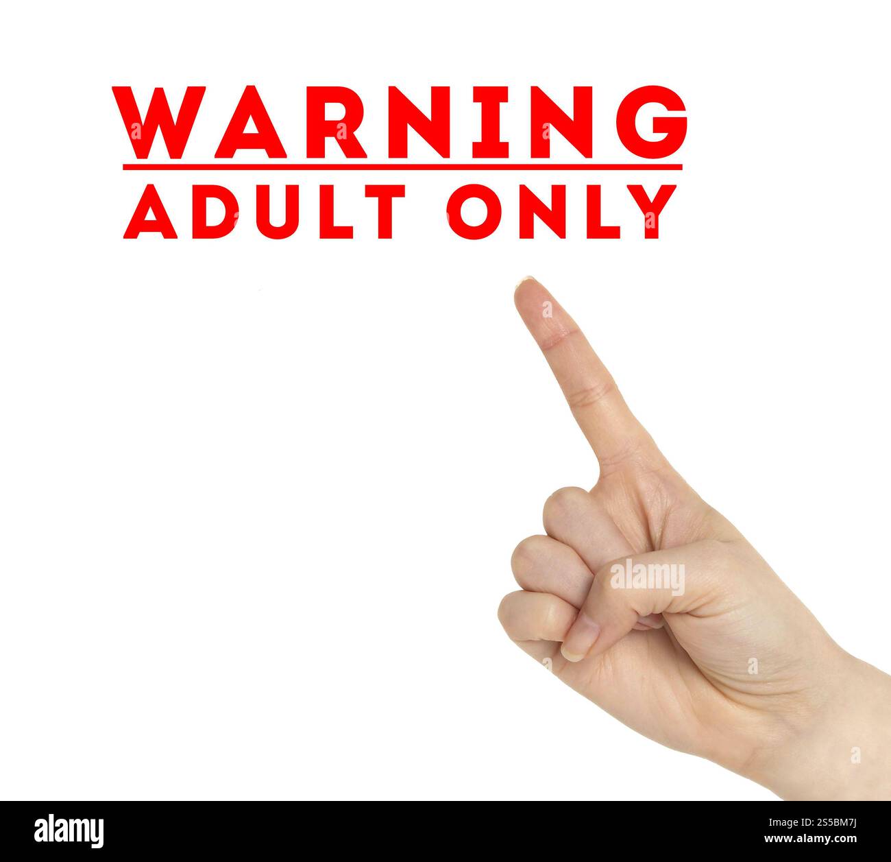 Mano aperta sollevata, insegna per soli adulti dipinta, concetto multiuso - isolata su sfondo bianco. Mano aperta sollevata, cartello solo adulti dipinto isolato Foto Stock
