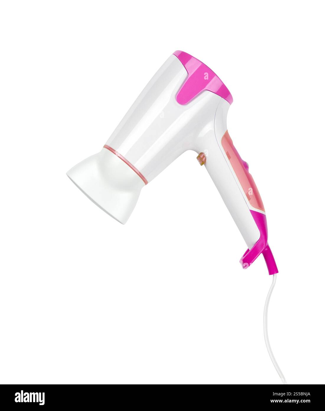 primo piano di un asciugacapelli su sfondo bianco. primo piano di un asciugacapelli Foto Stock