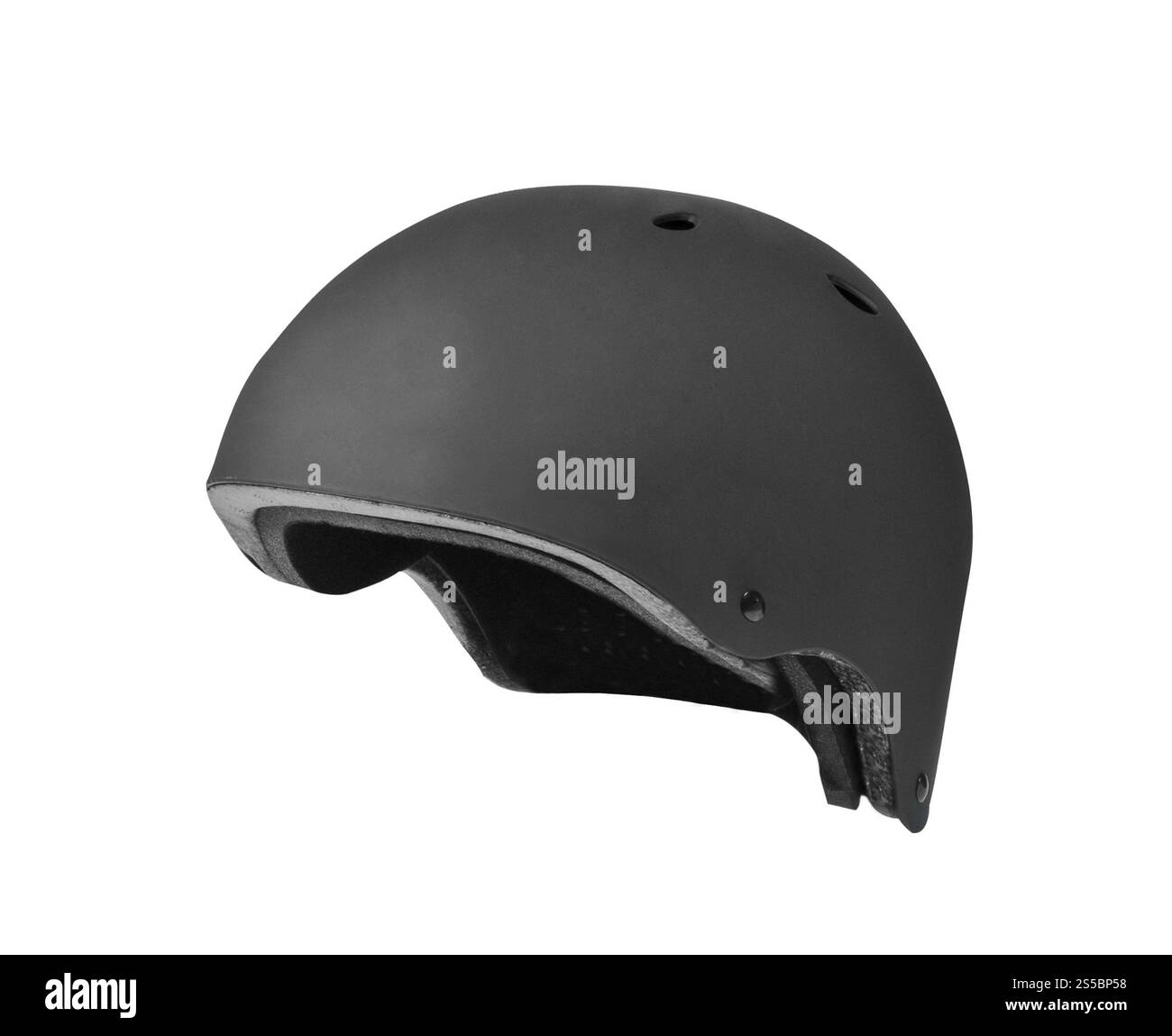Casco da moto aperto nero su sfondo bianco. . Casco da moto aperto nero Foto Stock