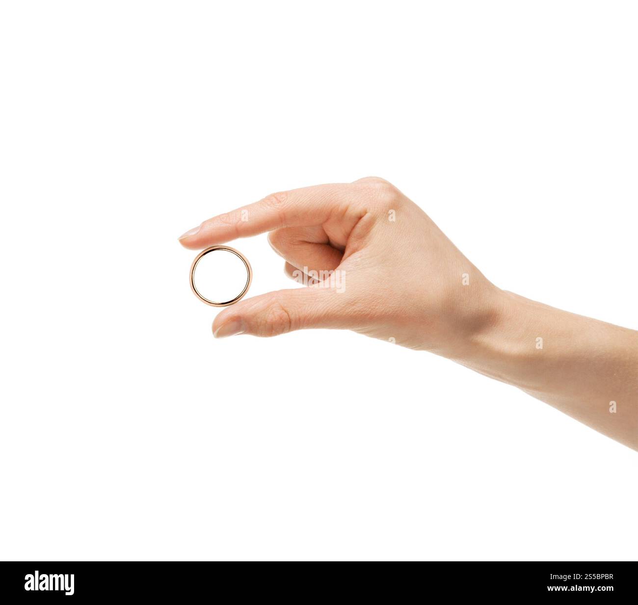Uomo con un anello d'oro, isolato sul bianco. Uomo con un anello d'oro Foto Stock
