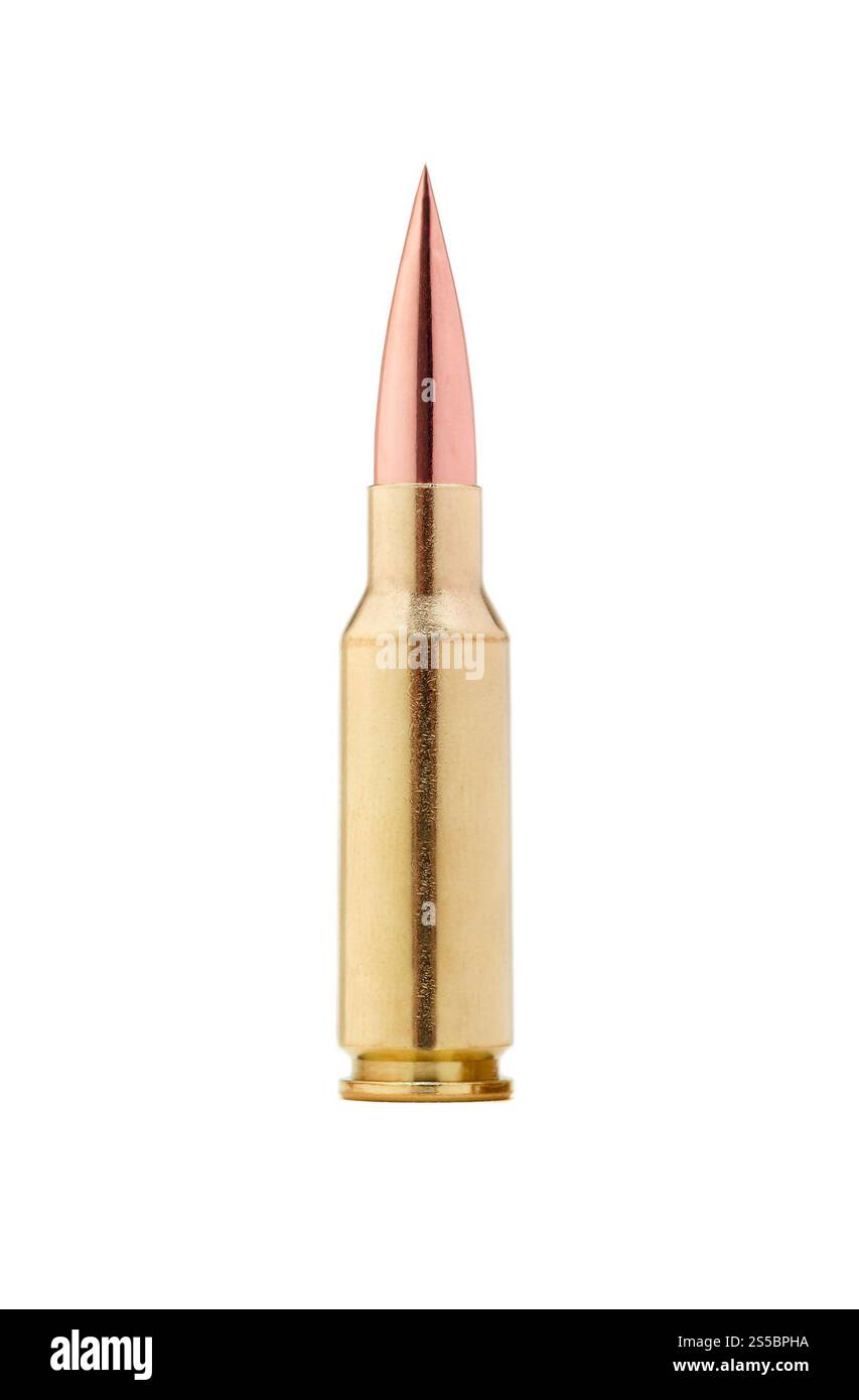 Cartuccia rivestimento completamente in metallo AK47 isolata su sfondo bianco. Cartuccia rivestimento completamente in metallo AK47 Foto Stock