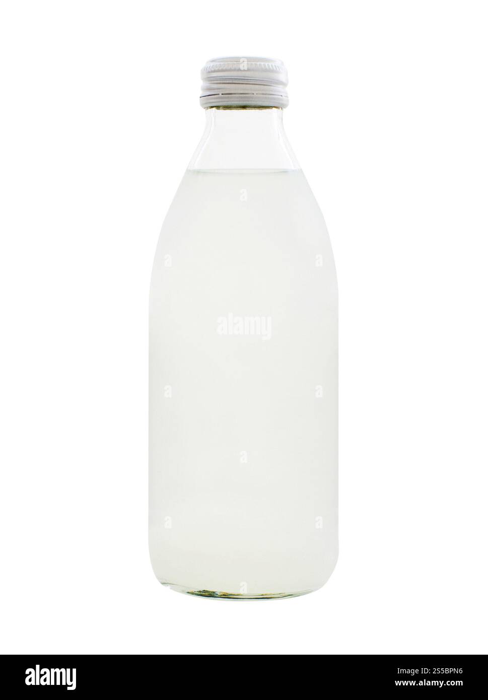 Bottiglia di latte isolata su sfondo bianco. Bottiglia di latte Foto Stock