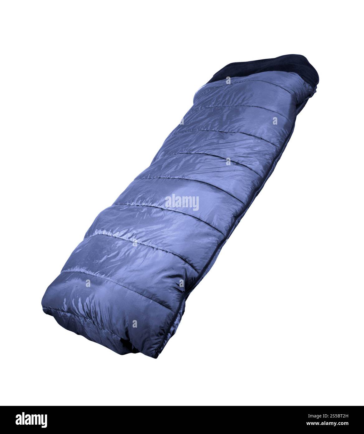 Sacco a pelo utilizzato per mantenere caldo durante i viaggi in campeggio isolato su sfondo bianco. Sacco a pelo usato per tenersi al caldo durante i viaggi in campeggio Foto Stock