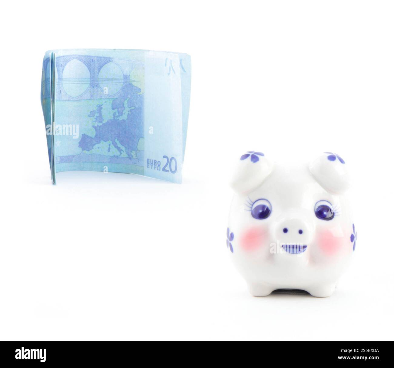 euro con salvadanaio isolato su sfondo bianco. euro con salvadanaio Foto Stock