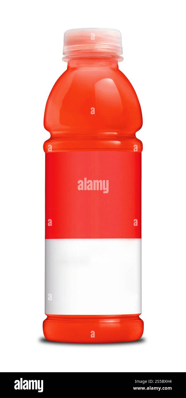 Bottiglia di succo di carota isolata su sfondo bianco. Bottiglia di succo di carota su sfondo bianco Foto Stock