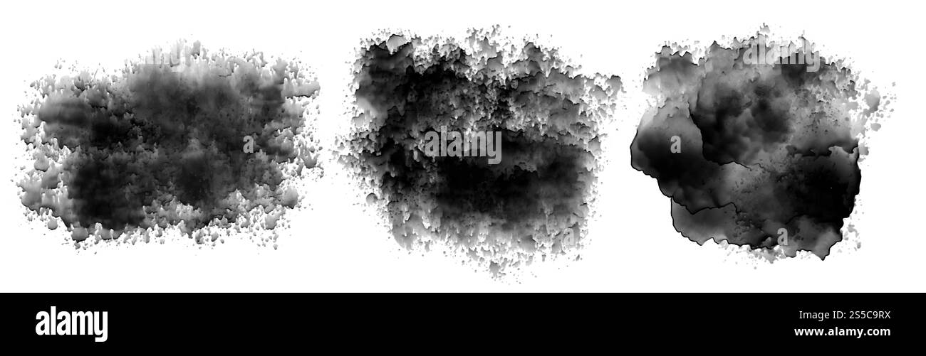 set di texture color acquerello con inchiostro nero Foto Stock