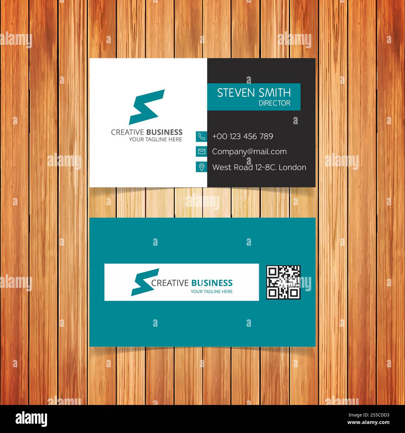 Logo S Letter Card aziendale minima con retro verde Foto Stock