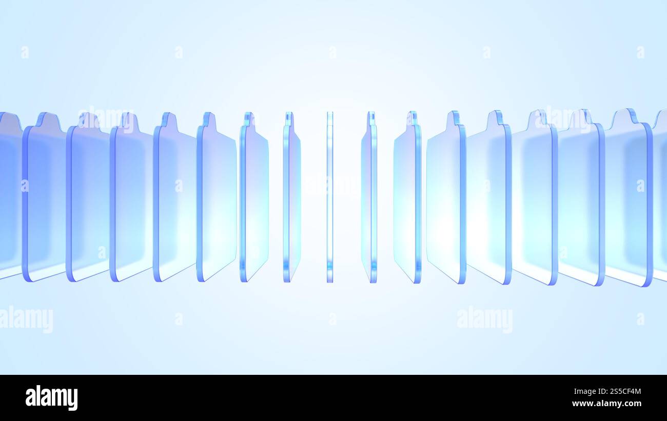 Cartelle in vetro astratte. Glassmorfismo. Blu e viola. Traslucido. illustrazione 3d. Foto Stock