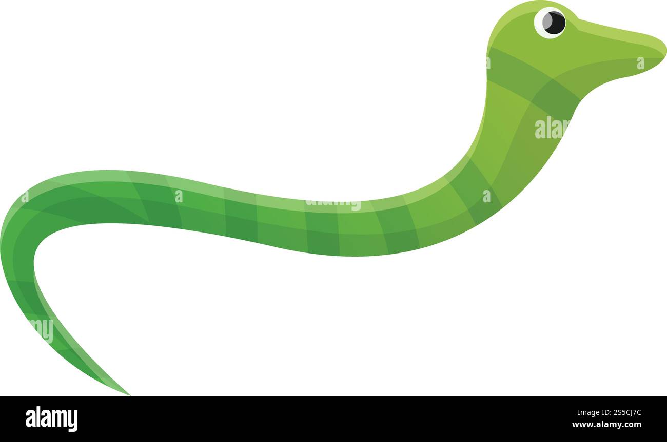 Icona serpente verde. Cartone animato con icona vettoriale di serpente verde per il web design isolato su sfondo bianco. Icona di serpente verde, stile cartoni animati Illustrazione Vettoriale