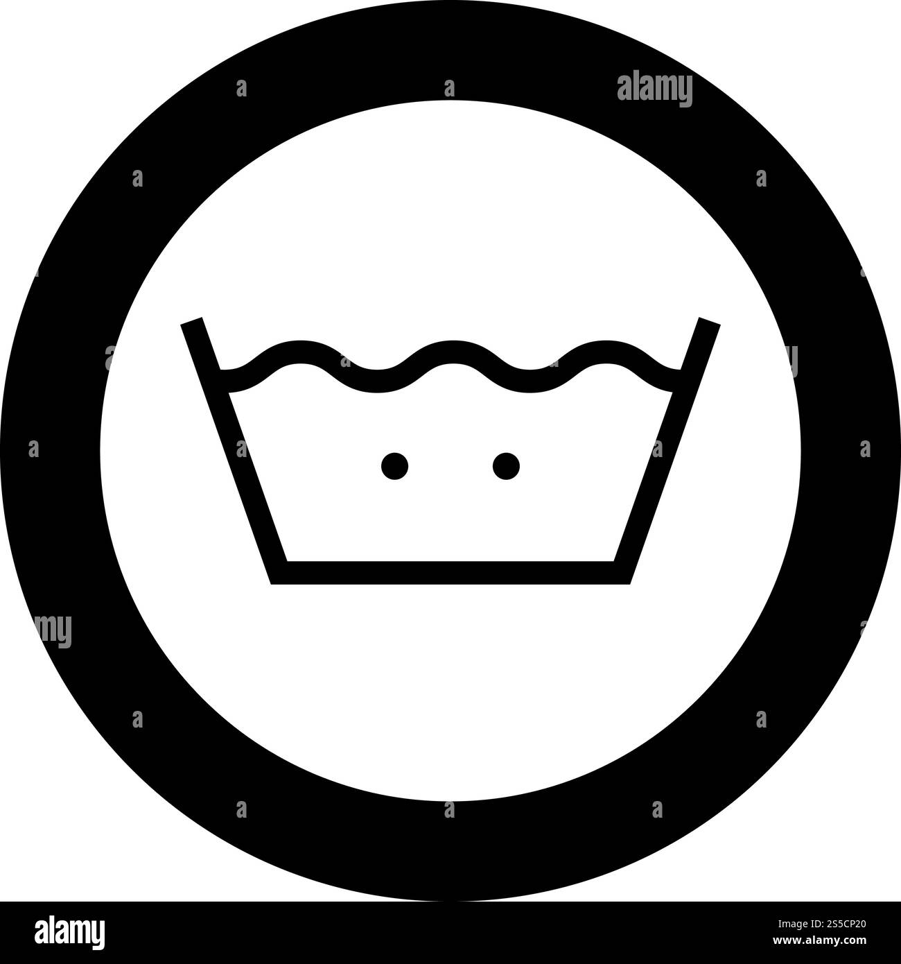 Lavare in acqua calda, vestiti, simboli per la cura concetto di lavaggio, icona del cartello della lavanderia in cerchio, colore nero, illustrazione vettoriale piatta immagine semplice. Lavare in acqua calda, simboli per la cura dei vestiti concetto di lavaggio icona del cartello della lavanderia in cerchio, colore nero, illustrazione vettoriale, immagine piatta Illustrazione Vettoriale