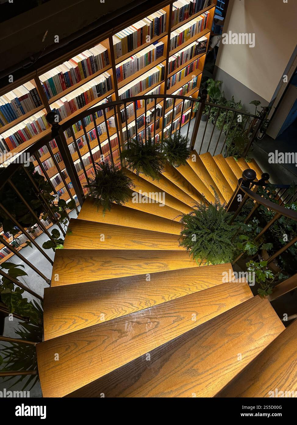 Questa accattivante foto, scattata alla luce del giorno durante la primavera a Istanbul, mostra una scala a spirale in legno splendidamente realizzata. Le scale sono surrogate Foto Stock