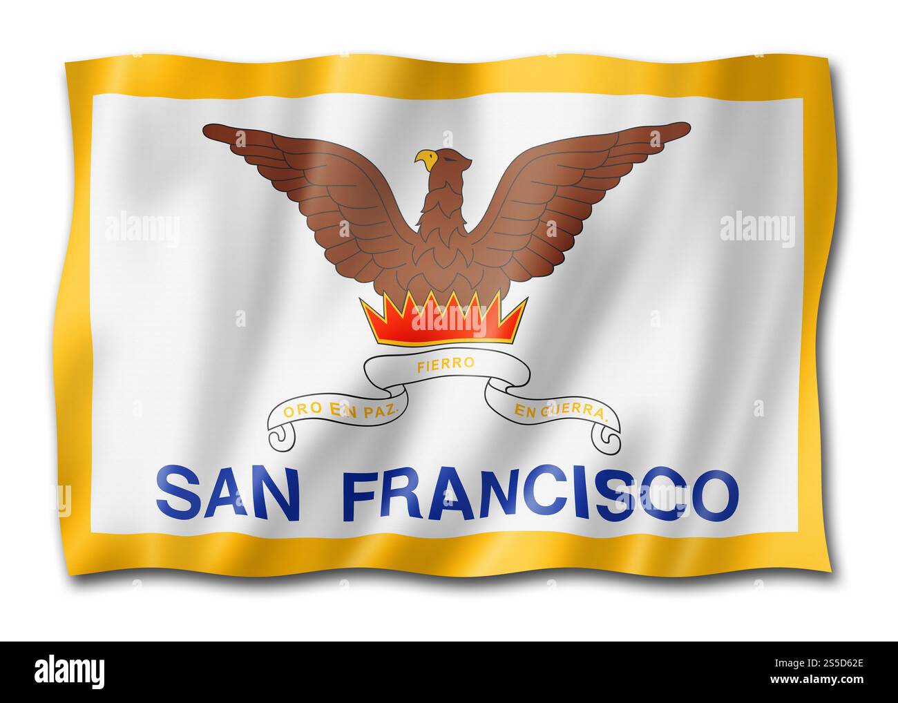 Bandiera della città di San Francisco, California. Collezione di striscioni ondulati degli Stati Uniti. Illustrazione 3D. San Francisco City flag, California, Stati Uniti Foto Stock