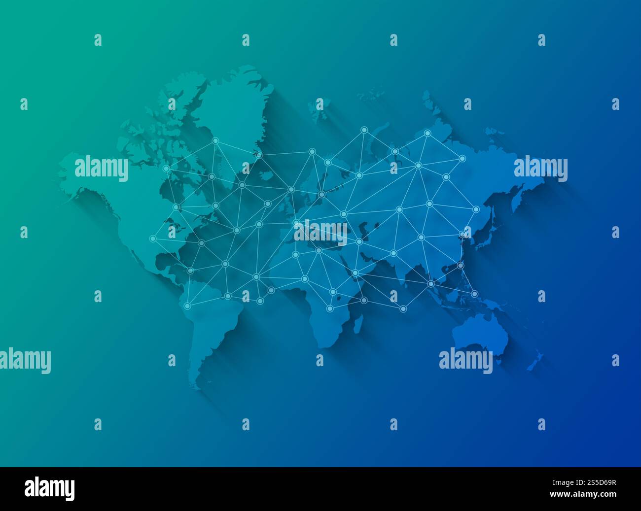 Mappa del mondo e illustrazione della rete digitale isolata su sfondo blu. Mappa del mondo e illustrazione della rete digitale su sfondo blu Foto Stock
