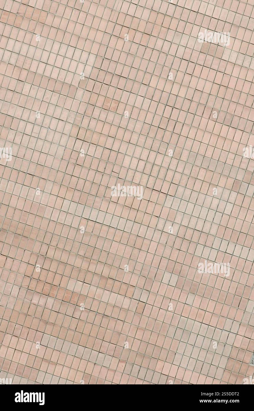 Vecchie piastrelle murali beige sovietiche. La texture della classica piastrella esterna, che fu rivisitata dagli edifici durante i tempi dell'Unione Sovietica Foto Stock